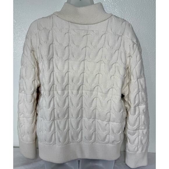 JOIE Cable Knit Cardigan Sweater Style Insulated Bomber Jacket Cream Sz Large - Picture 6 of 6